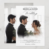 Cute Script Elegante Foto Overlay White Wedding in Einladung (Vorne/Hinten)