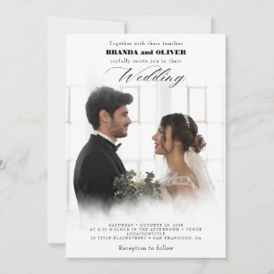 Cute Script Elegante Foto Overlay White Wedding in Einladung