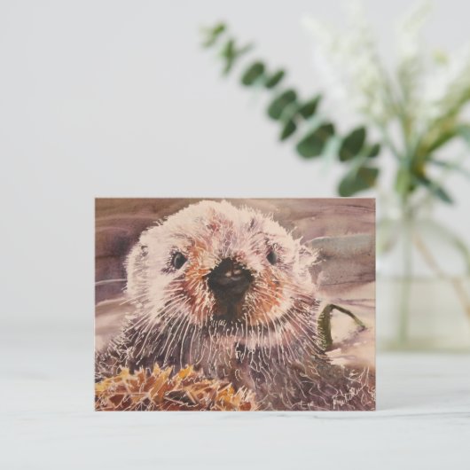 Cute Sea Otter Postcard Postkarte (Stehend Vorderseite)