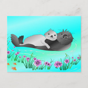 Cute Sea Otters Postkarte