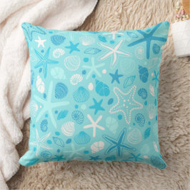 Cute Sea Pattern Pillow, Turquoise Coastal Decor Kissen