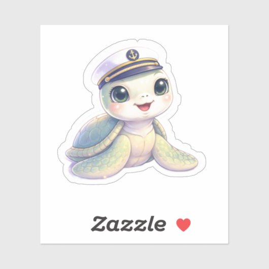 Cute Sea Turtle Captain Sticker (Blatt)