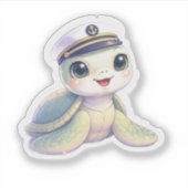 Cute Sea Turtle Captain Sticker (Vorderseite)