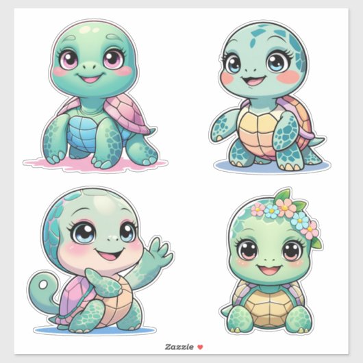 Cute Sea Turtle Custom-Cut Vinyl Sticker (Blatt)