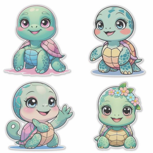 Cute Sea Turtle Custom-Cut Vinyl Sticker (Vorderseite)