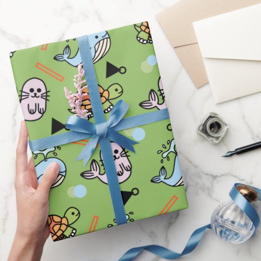 Cute sea turtle dolphin animals pattern wrapping p geschenkpapier (Schenken)