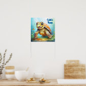 Cute Sea Turtle in the Ocean Cartoon Personalized Poster (Küche)