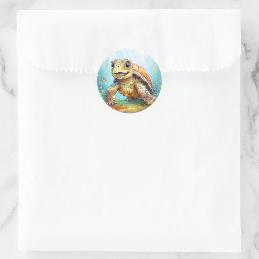 Cute Sea Turtle in the Ocean Cartoon Runder Aufkleber (Tasche)