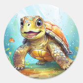 Cute Sea Turtle in the Ocean Cartoon Runder Aufkleber (Vorderseite)