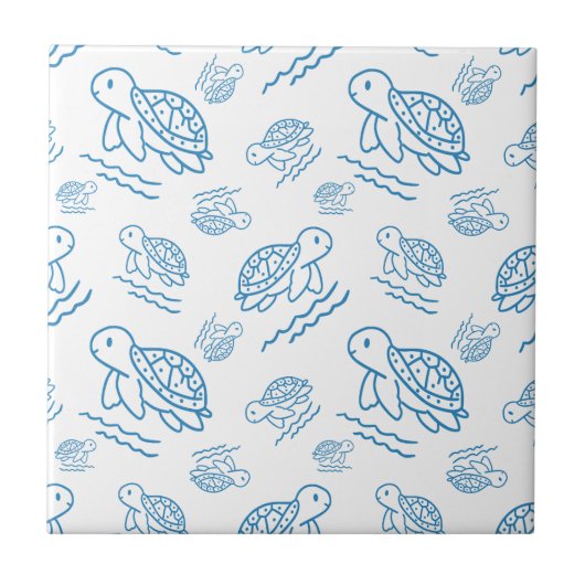 Cute Sea Turtle Nautical Doodle Pattern Fliese (Vorderseite)