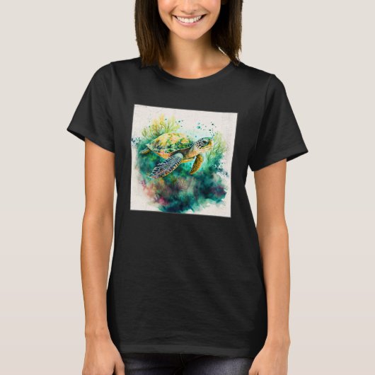 Cute Sea Turtle Paint Splatter Illustration Colorf T-Shirt (Vorderseite)