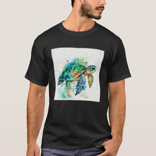 Cute Sea Turtle Paint Splatter Illustration Colorf T-Shirt (Vorderseite)