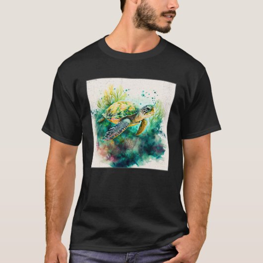 Cute Sea Turtle Paint Splatter Illustration Colorf T-Shirt (Vorderseite)