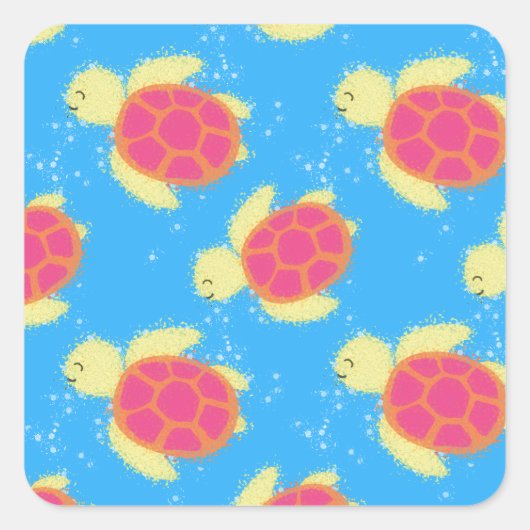 Cute Sea Turtle Pattern Quadratischer Aufkleber (Vorderseite)