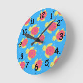 Cute Sea Turtle Pattern With Numbers Runde Wanduhr (Winkel)
