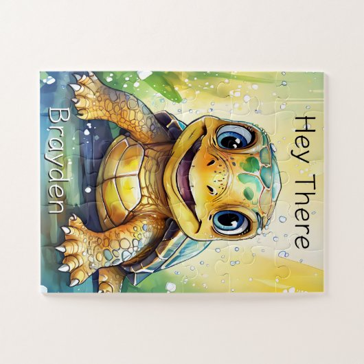 Cute Sea Turtle Under the Sea Personalized Puzzle (Horizontal)
