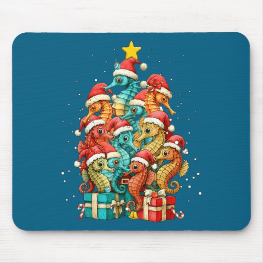 Cute Seahorse Le Sea Fish Christmas Tree Xmas Hat  Mousepad (Vorne)