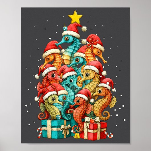 Cute Seahorse Le Sea Fish Christmas Tree Xmas Hat  Poster (Vorne)