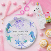 Cute Seahorse Starfish Octopus Seaside Baby Shower Pappteller (Party)
