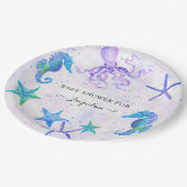 Cute Seahorse Starfish Octopus Seaside Baby Shower Pappteller (Schrägansicht)