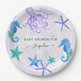 Cute Seahorse Starfish Octopus Seaside Baby Shower Pappteller