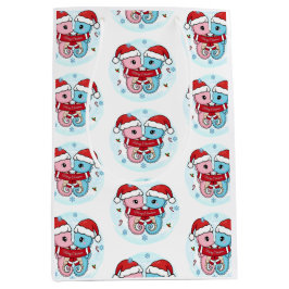 Cute Seahorses Christmas Gift Bag Mittlere Geschenktüte