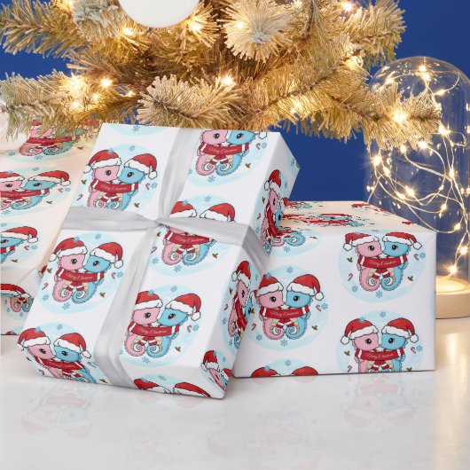 Cute Seahorses Christmas Wrapping Paper Geschenkpapier (Feiertage)