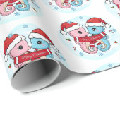 Cute Seahorses Christmas Wrapping Paper Geschenkpapier (Rolleneckpunkt)
