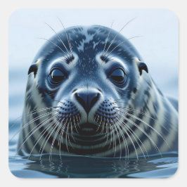 Cute Seal Close up Quadratischer Aufkleber