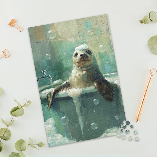 Cute Seal in Bubble Bath Jigsaw Puzzle