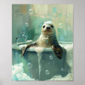 Cute Seal in Bubble Bath Poster (Vorne)
