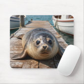 Cute Seal Laying on Boat Dock Ocean Pier Mousepad (Mit Mouse)