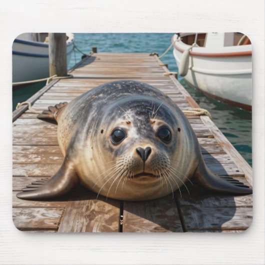 Cute Seal Laying on Boat Dock Ocean Pier Mousepad (Vorne)