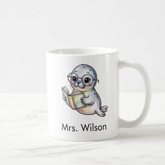 Cute Seal Reading Book Custom Kaffeetasse (Rechts)