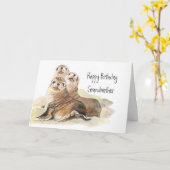 Cute Seals Grandmother Birthday Watercolor Animals Karte (Gelbe Blume)
