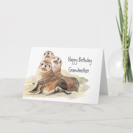 Cute Seals Grandmother Birthday Watercolor Animals Karte (Vorderseite)