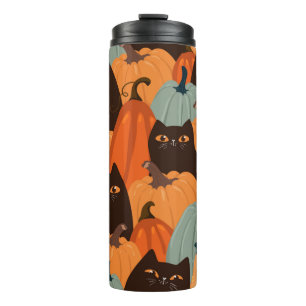 Cute seamless pattern with black cats and pumpkins thermosbecher