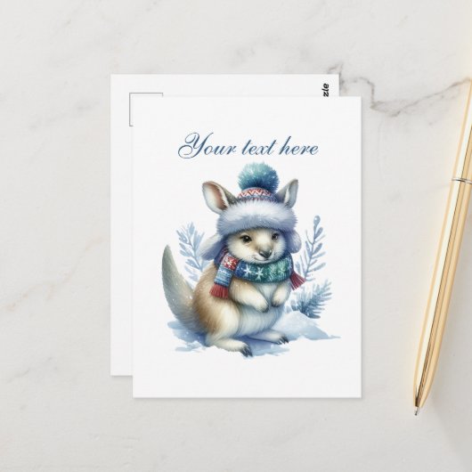 Cute Seasonal Winter kangaroo add text Postkarte (Vorderseite/Rückseite Beispiel)