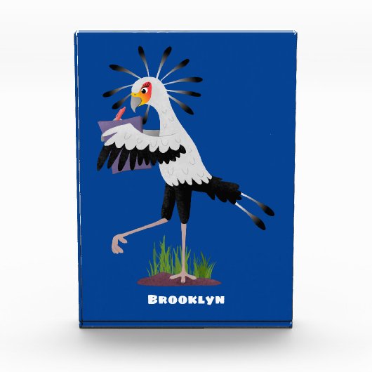 Cute secretary bird writing notes cartoon fotoblock (Vorderseite)