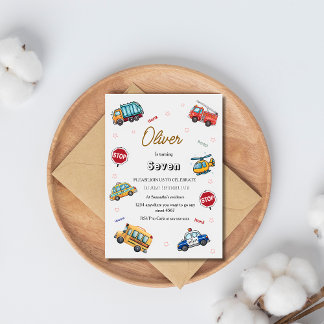 Cute Service Vehicle Birthday bash Einladung