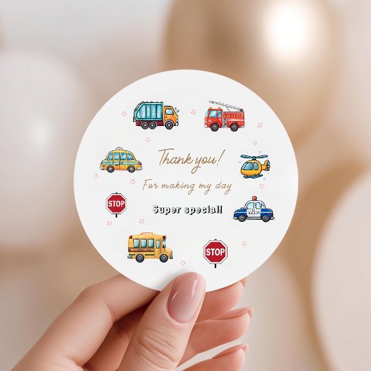 Cute Service Vehicle Birthday bash Favor Bags Runder Aufkleber