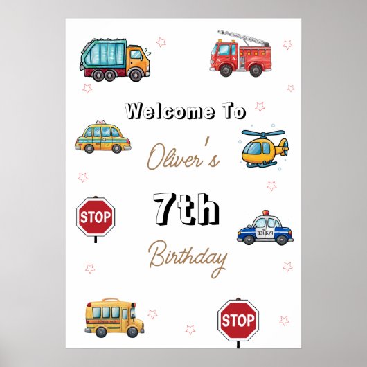 Cute Service Vehicle Birthday bash welcome sign Poster (Vorne)