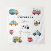 Cute Service Vehicle Birthday bash welcome sign Wandteppich (Vorderseite)