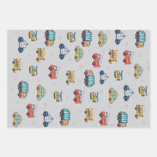 Cute Service Vehicles  Geschenkpapier Set (Vorderseite)
