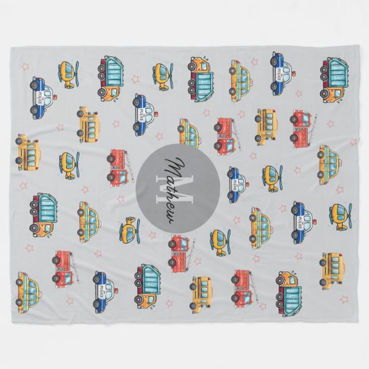 Cute Service Vehicles personalized Fleecedecke (Vorderseite (Horizontal))