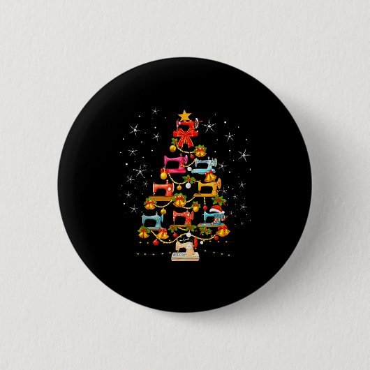 Cute Sewing Machine Christmas Tree Christmas Ornam Button (Vorderseite)