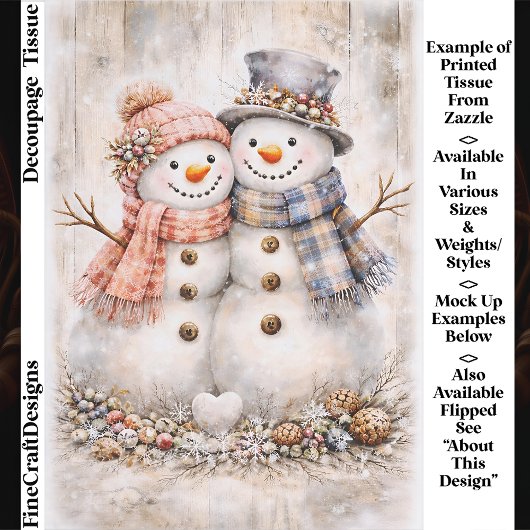 Cute Shabby Chic Snowman Couple FG2L Decoupage Seidenpapier
