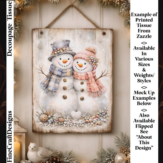 Cute Shabby Chic Snowman Couple FG2R Decoupage Seidenpapier