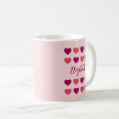 Cute Shades of Pink Hearts Script Cursive Name Kaffeetasse (VorderseiteRechts)