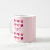 Cute Shades of Pink Hearts Script Cursive Name Kaffeetasse (Vorderseite Links)